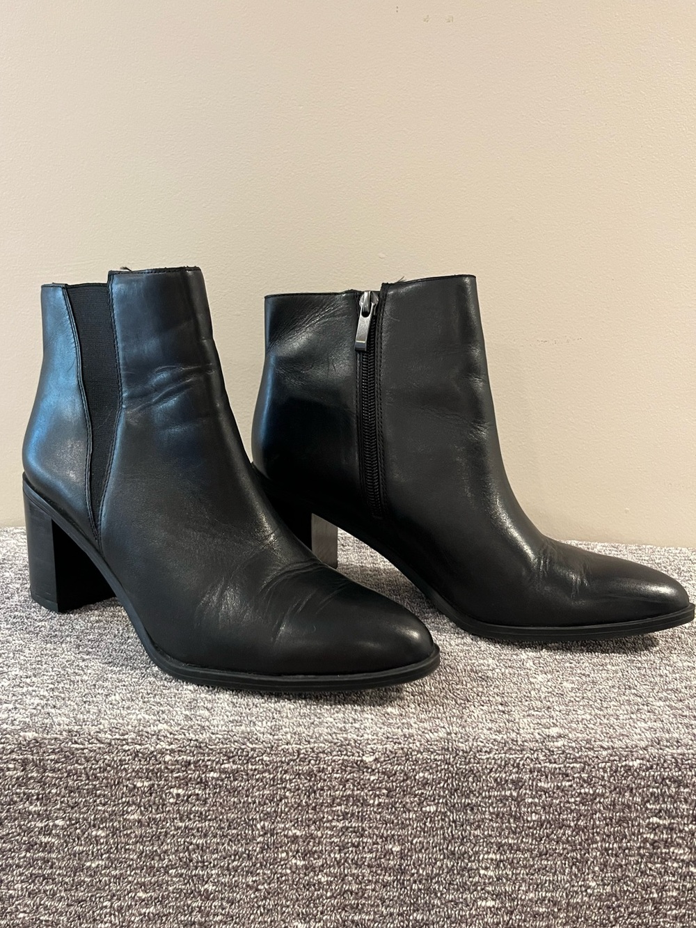 Franco Sarto Black Leather Block Heel Ankle Boots